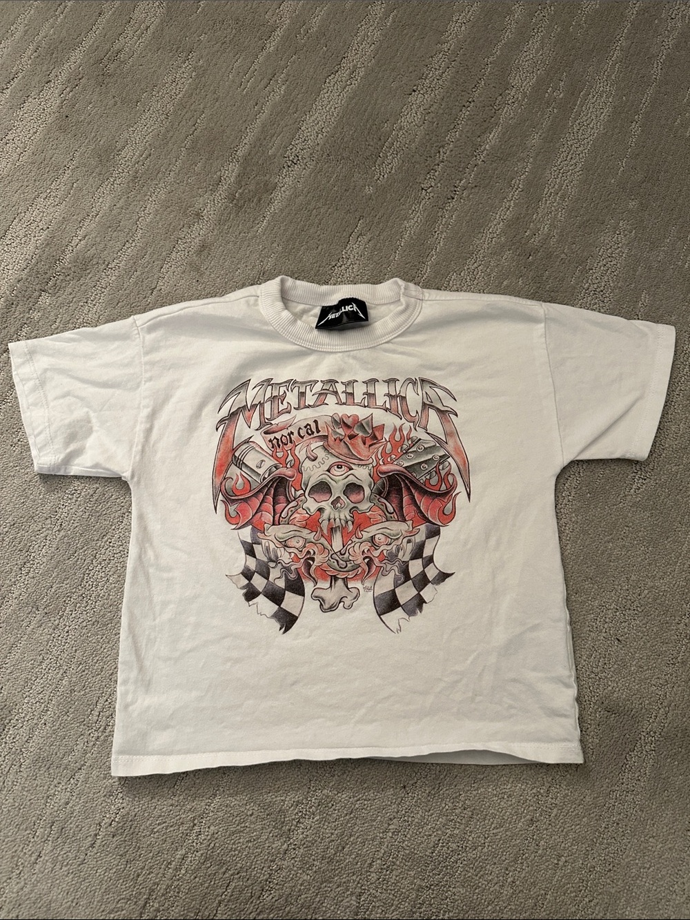 Graphic Tee - White with Red & Black Skull Design
